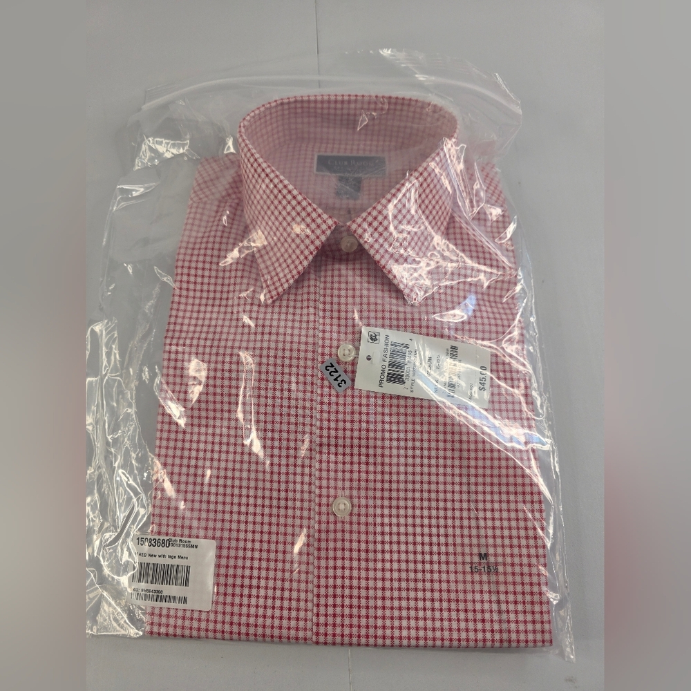 Club Room Men's Red Plaid Dress Shirt Size Medium 15-15.5 NWT BT-3122 - Picture 4 of 4